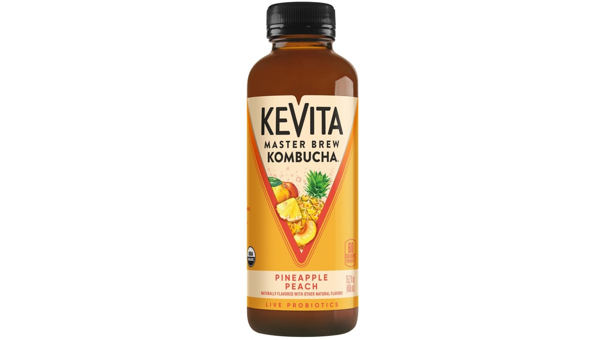 Kevita Master Brew Probiotics Pineapple Peach Kombucha Bottle (15.2 oz)