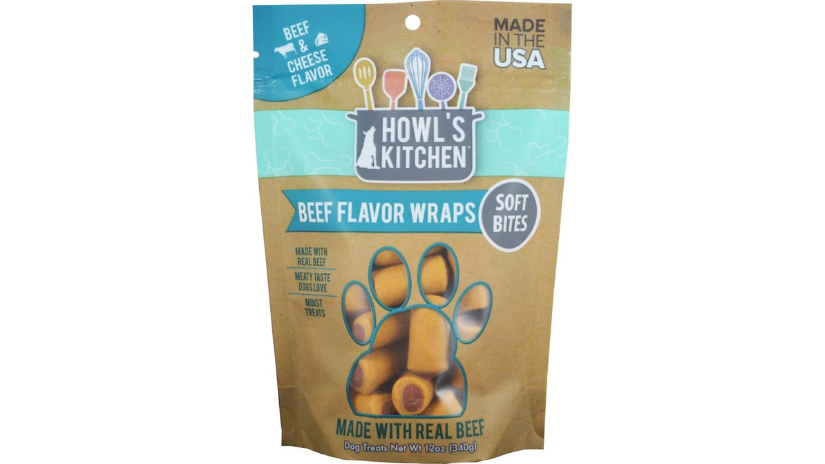 Howl's Kitchen Soft Bite Dog Treats Beef and Cheese Flavor Wraps (12 oz)